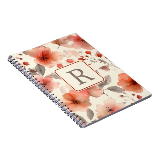 Pretty Flower Monogram Template Personalized ノートブック (右側)