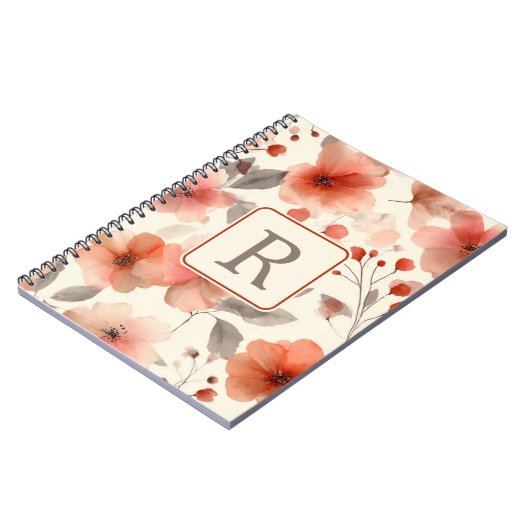 Pretty Flower Monogram Template Personalized ノートブック (左側)