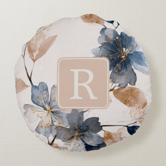 Pretty Flower Monogram Template Personalized ラウンドクッション (裏面)