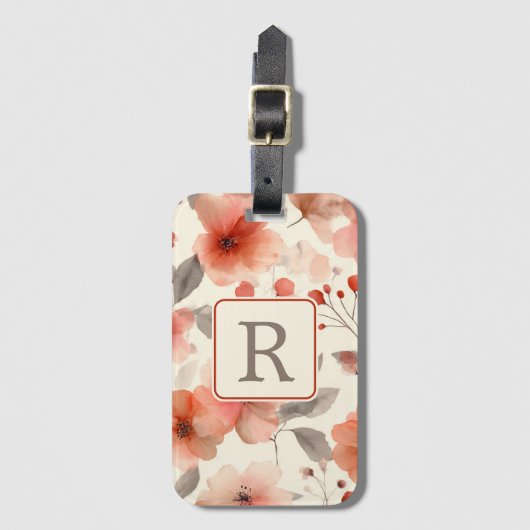 Pretty Flower Monogram Template Personalized ラゲッジタグ (正面縦)