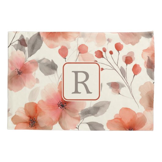 Pretty Flower Monogram Template Personalized 枕カバー (裏面)