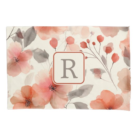Pretty Flower Monogram Template Personalized 枕カバー (正面)