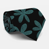 Pretty Flower - Moss Green on Black ネクタイ (ロール)