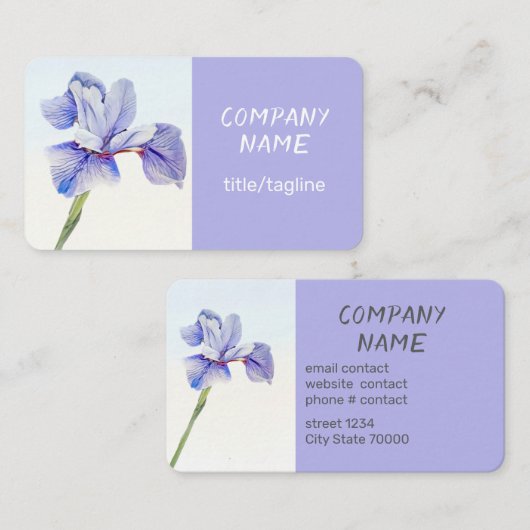 pretty flower purple Iris watercolor custom   名刺 (正面/裏面)