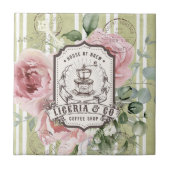 Pretty French Shabby Chic Retro Coffee shop logo タイル (正面)