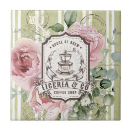 Pretty French Shabby Chic Retro Coffee shop logo タイル