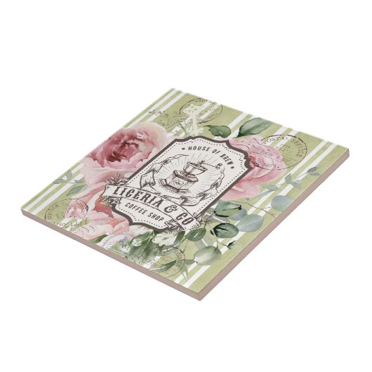 Pretty French Shabby Chic Retro Coffee shop logo タイル (側面)