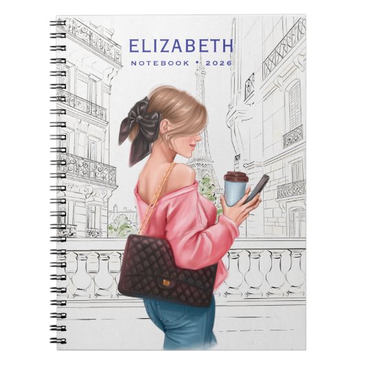 Pretty Girl with Coffee in Paris ノートブック (正面)