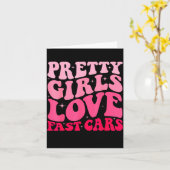 Pretty Girls Love Fast Funny Saying Jokes Retro Gr カード (黄色い花)