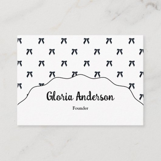 Pretty Girly Feminine Black White Bow Pattern 名刺 (正面)