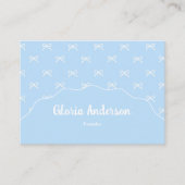 Pretty Girly Feminine Blue White Bow Stripes 名刺 (正面)