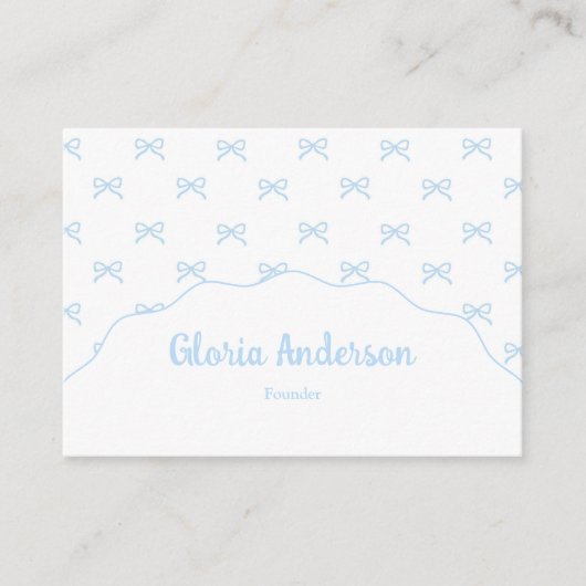 Pretty Girly Feminine Blue White Bow Stripes 名刺 (正面)