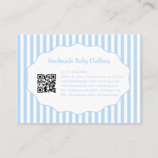 Pretty Girly Feminine Blue White Bow Stripes 名刺 (裏面)