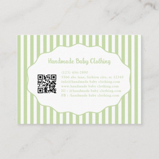 Pretty Girly Feminine Green Bow Stripe Pattern 名刺 (裏面)