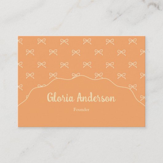 Pretty Girly Feminine Orange Bow Stripe Pattern  名刺 (正面)