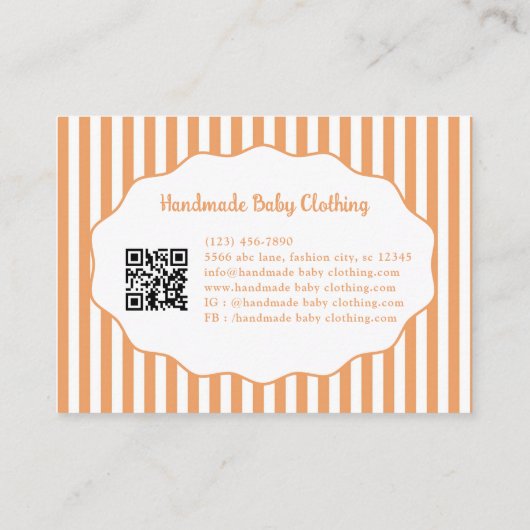 Pretty Girly Feminine Orange Bow Stripe Pattern  名刺 (裏面)