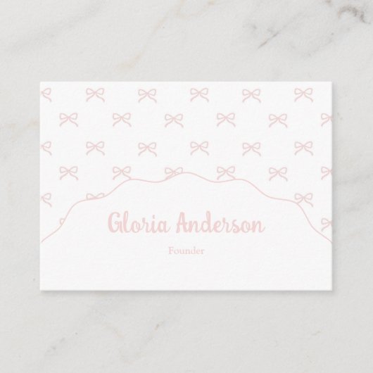 Pretty Girly Feminine Pink Bow Stripe Pattern 名刺 (正面)