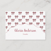 Pretty Girly Feminine Pink Bow Stripe Pattern 名刺 (正面)