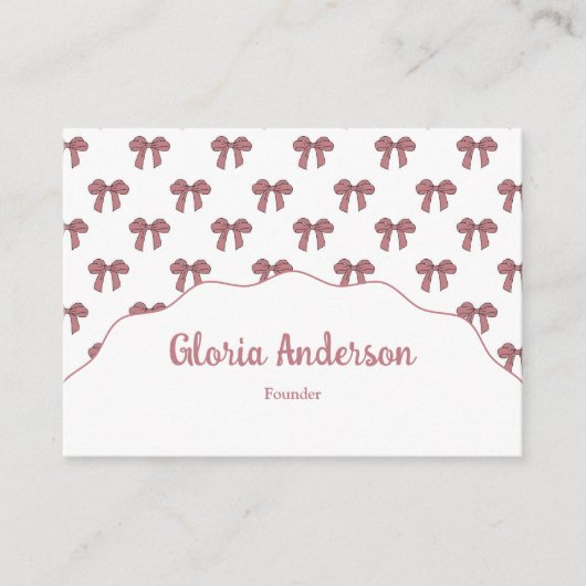 Pretty Girly Feminine Pink Bow Stripe Pattern 名刺 (正面)