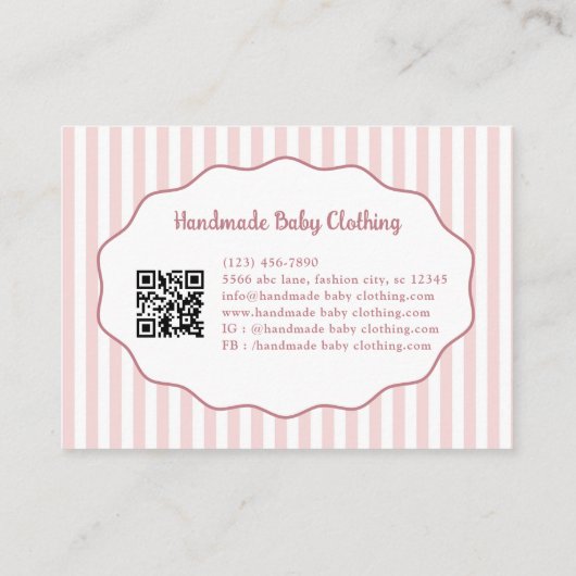 Pretty Girly Feminine Pink Bow Stripe Pattern 名刺 (裏面)