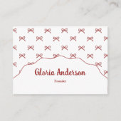 Pretty Girly Feminine Pink Red Bow Stripe Pattern 名刺 (正面)