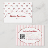 Pretty Girly Feminine Pink Red Bow Stripe Pattern 名刺 (正面/裏面)
