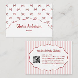 Pretty Girly Feminine Pink Red Bow Stripe Pattern 名刺
