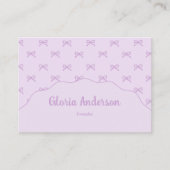 Pretty Girly Feminine Purple White Bow Stripes 名刺 (正面)