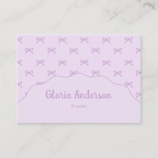 Pretty Girly Feminine Purple White Bow Stripes 名刺 (正面)
