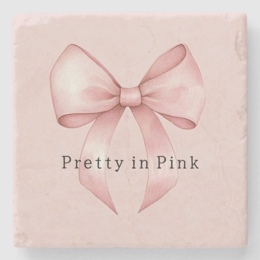 Pretty Girly Pink Bow ストーンコースター (正面)