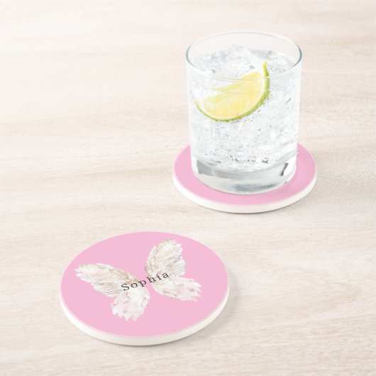 Pretty Girly Pink Butterfly Wings   コースター (側面)