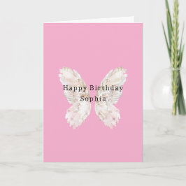 Pretty Girly Pink Butterfly Wings Birthday カード
