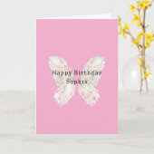 Pretty Girly Pink Butterfly Wings Birthday カード (黄色い花)