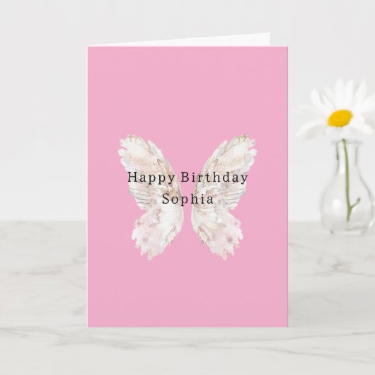 Pretty Girly Pink Butterfly Wings Birthday カード (小さな植物)