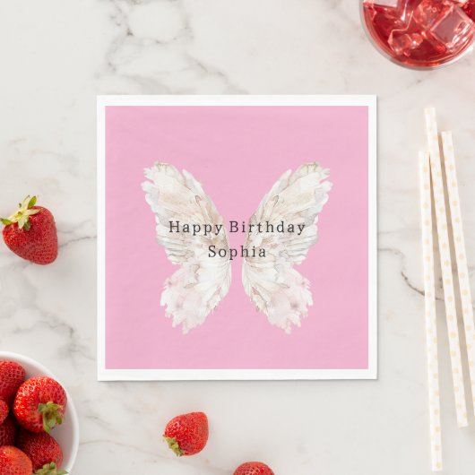 Pretty Girly Pink Butterfly Wings Birthday スタンダードランチョンナプキン (インサイチュ)