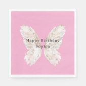 Pretty Girly Pink Butterfly Wings Birthday スタンダードランチョンナプキン (正面)