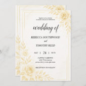 Pretty Gold and White Wedding Invitation 招待状 (正面/裏面)