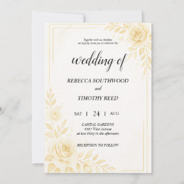 Pretty Gold and White Wedding Invitation 招待状