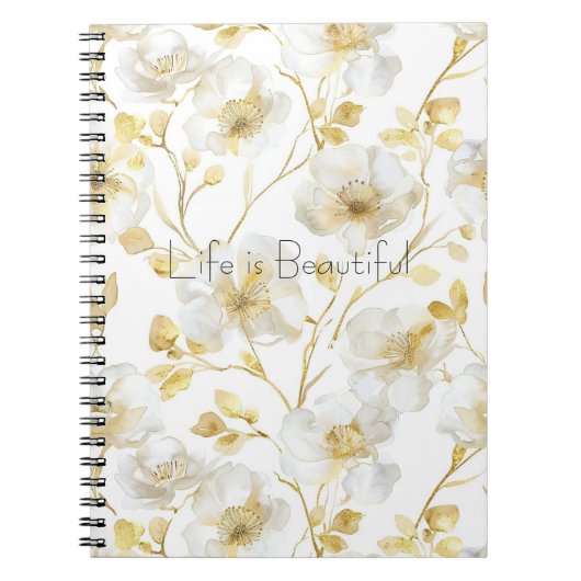 Pretty Gold White Flowers  ノートブック (正面)
