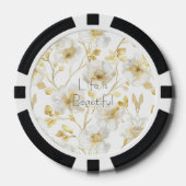 Pretty Gold White Flowers  ポーカーチップ (正面)