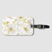 Pretty Gold White Flowers  ラゲッジタグ (正面横)
