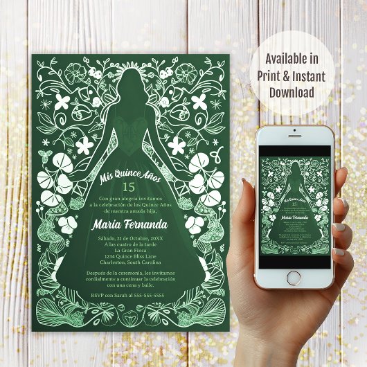 Pretty Green 緑の美しい 15歳の誕生日 クイーンセニョーラ 招待状