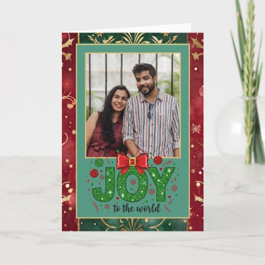 Pretty Green and Red Christmas Photo シーズンカード (正面)