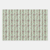 Pretty Green Toile Christmas Berries And Bows ラッピングペーパーシート (正面3)