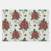 Pretty Green Toile Red Christmas Flower Pattern ラッピングペーパーシート (正面2)