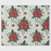 Pretty Green Toile Red Christmas Flower Pattern ラッピングペーパー (フラット)
