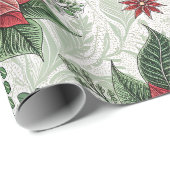 Pretty Green Toile Red Christmas Flower Pattern ラッピングペーパー (ロールコーナー)