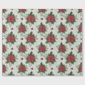 Pretty Green Toile Red Christmas Flower Pattern ラッピングペーパー (フラット)