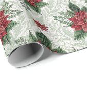 Pretty Green Toile Red Christmas Flower Pattern ラッピングペーパー (ロールコーナー)