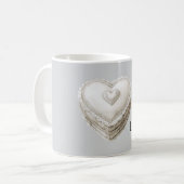 Pretty Grey Faux Lace White Heart コーヒーマグカップ (正面左)